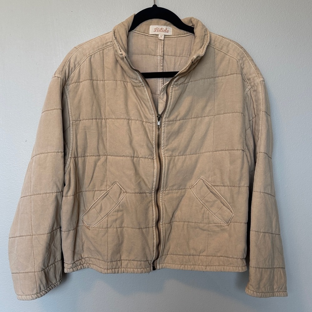 Listicle Tan Quilted Zip Jacket
